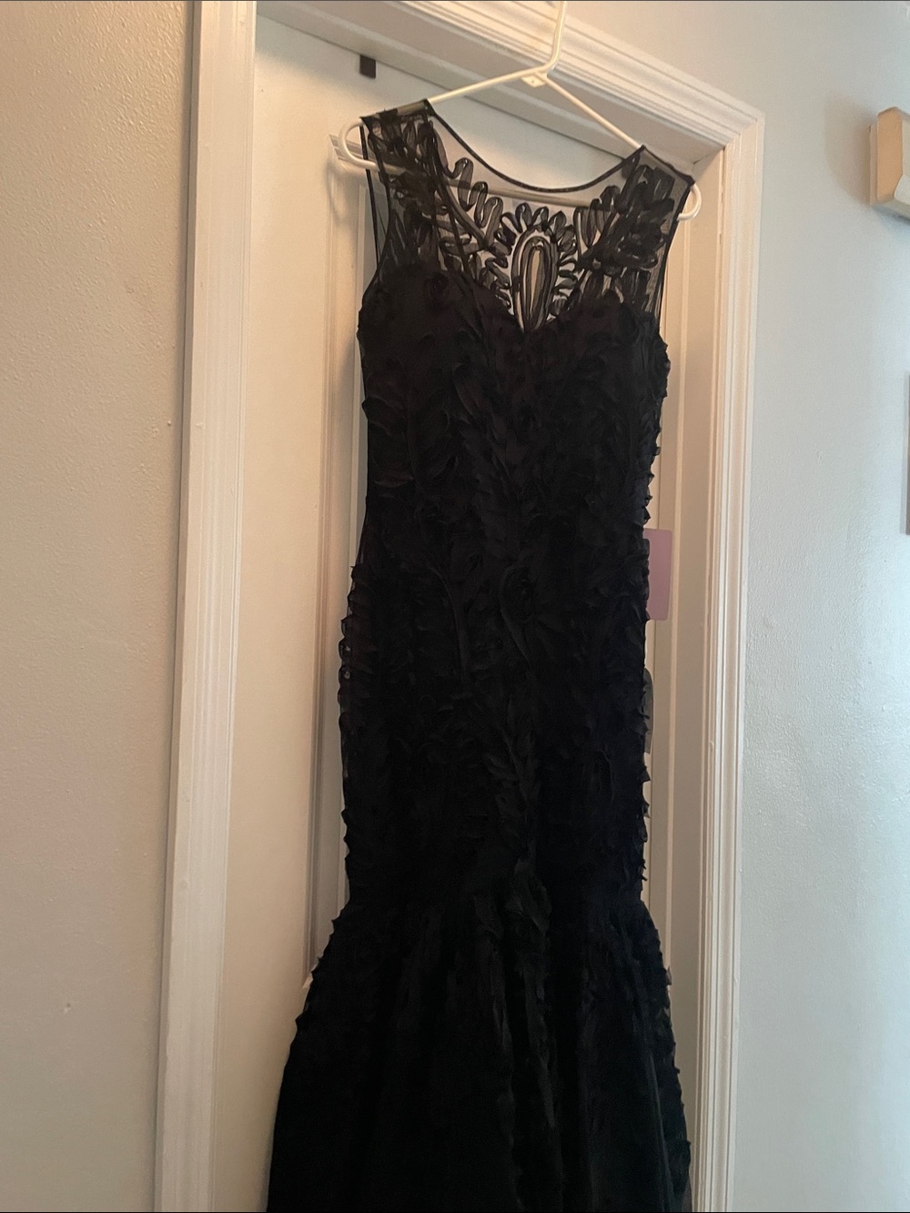 Elegant Black Sleeveless Evening Dress with Sheer Embellished Neckline